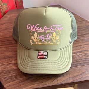 OTTO Olive Green Trucker Hat with Pink Design